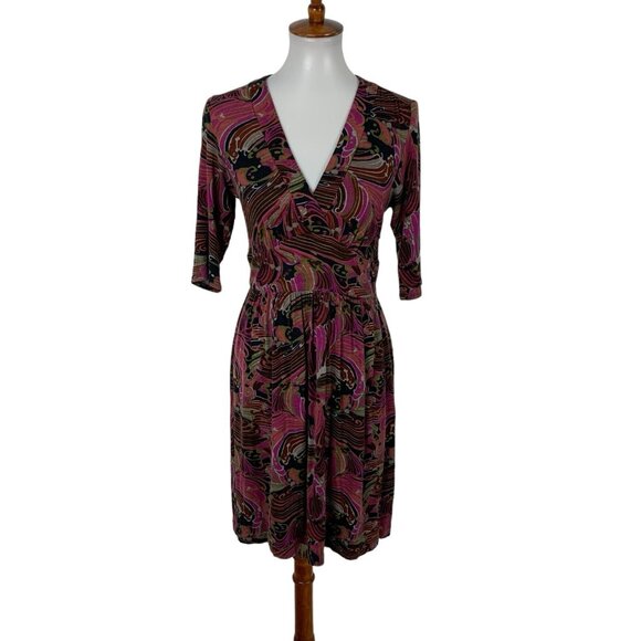 Trina Turk Dress 4 Multicolor Side Zip 3 4 Sleeve Cocktail Party Chic - Picture 1 of 5